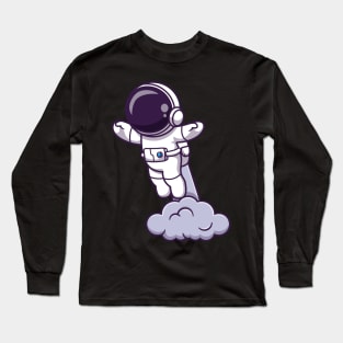 Astronaut Launching On Space Cartoon Long Sleeve T-Shirt